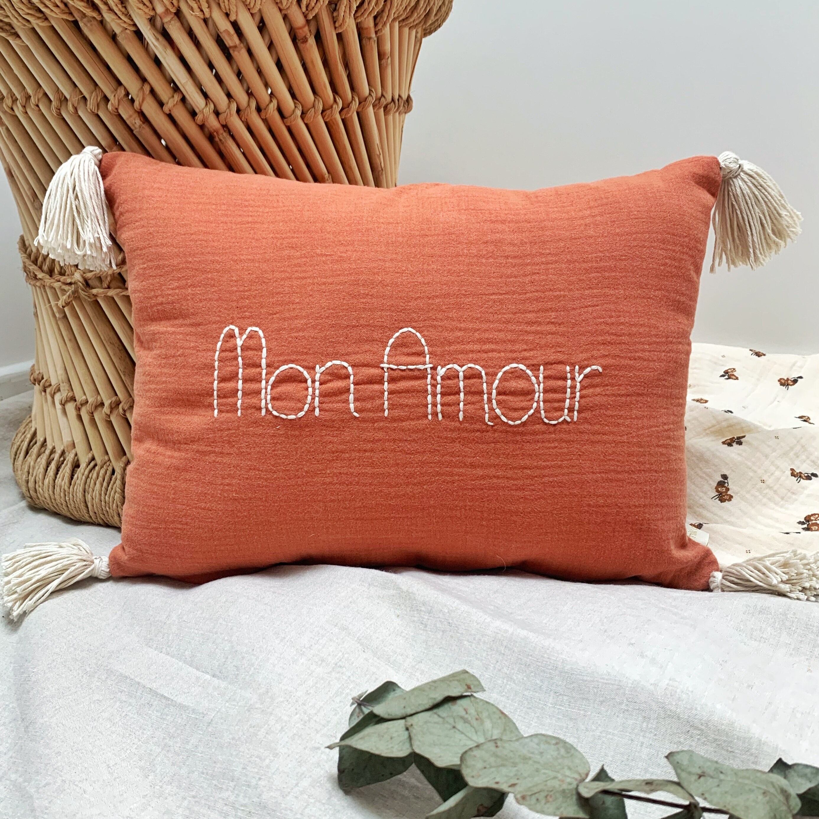 Coussin Brodé Mon Amour