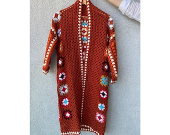 Bohemian Coat, Festival Outfit, Boho Women Clothing, Bohemian Hippie Cardigan, Granny Square Crochet Cardigan, Oversized Cardigan Sweater