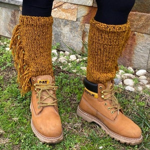 Knit Leg Warmers Women, Hand Knit Festival Leg Warmers, Winter Knitted Legwarmers with Fringe, Boho Socks Legwear, Warm Footless Sock Tassel
