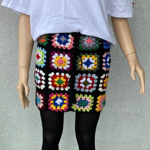 Granny Square Crochet Skirt, Crochet Mini Skirt, Crochet Boho Skirt, Granny Square Skirt for Women, Festival Skirt, Valentines Day Gift Her