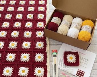 Crochet Daisy Blanket Kit, DIY 3D Floral Throw Kit, Beginner Friendly Crochet DIY Project, Crochet Project Kit