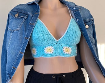 Virkad topp, Sommarkläder, Strandkläder, Haltertop, Festival Crop Top, Festival Bralette, Virkad bikinitopp
