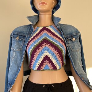 Crochet Halter Top, Modern Top, Summer Wear, Festival Crop Top, Colorful Bralette, Crochet Bikini Woman Top, Backless Top, Hippie Cotton Top