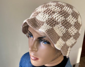 Checkered Bucket Hat, Crochet Bucket Hat, Hippie Hat, Boho Bucket Hat