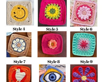 Set of Crocheted Granny Squares, African Violet Finished Granny Square Kit, Crochet Kit, Ready Granny Squares Ornament, Crochet Supply
