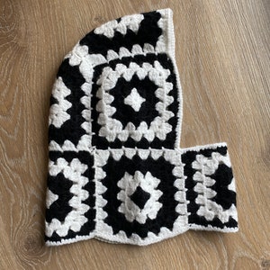 Crochet Balaclava, Granny Square Balaclava, Winter Hats Knit Balaclava, Handmade Black & White Unisex Balaclava, Granny Square Hat, Mohair