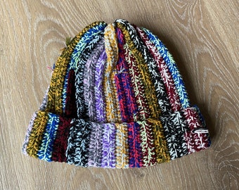 Sloopmutsen, unieke uniseks gehaakte beanie van oud garen, oversized wintermuts