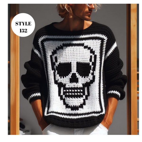 Skeleton Sweatshirt for Men, Men Skull Shirts, Crochet Skull Sweatshirt Men, Long Sleeves Hand Knit Skeleton Cardigans for Men, Men Gift