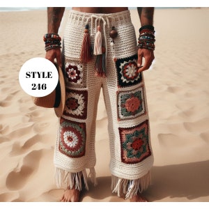 Crochet Pants Men, Granny Square Pants for Men, Boho Pants, Hand Knit Pants Men, Festival Pants for Man, Granny Square Trousers