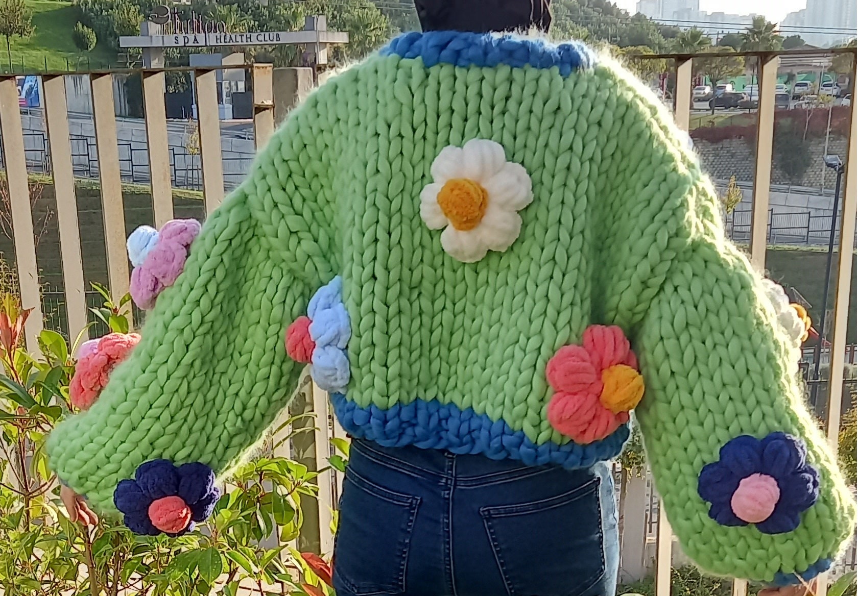 Daisy Knit Jacket, Oversized Floral Cardigan, 3D Fluffy Daisy Knit Jacket, Oversized Floral Cardigan, 3D Fluffy