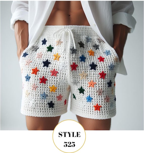 【fa.er.ie】crochet knit color shorts Crochet for Men Star Shorts, Evileye Crochet Short for Men