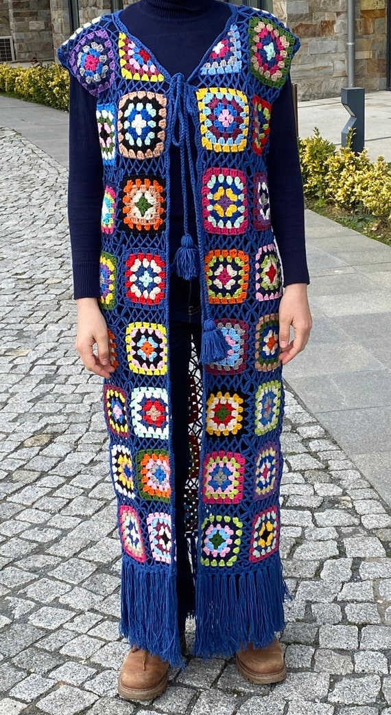 Festival Outfit Women, Rave Festival Clothing for Women's, Rave Granny Square Crochet Outfit Tassel, Knit Bohemian Festival Wear Fringe Vest Festival Outfit Women, Rave Festival Clothing for Women's, Rave Granny Square Crochet Outfit Tassel, Knit Bohemian Festival Wear Fringe Vest