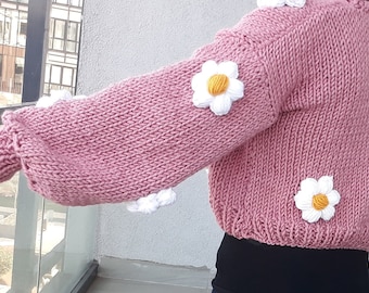 ❤︎ いいな ❤︎vintage flower knit cardigan❤︎ Leilayca ,vintage Roses Cardigan ,floral Cardigan ,chunky
