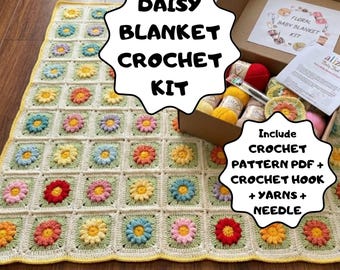 3D Crochet Baby Blanket Kit, Beginner DIY Project, Crochet Floral Baby Blanket Kit, Daisy Baby Throw Kit-3D Floral Crochet Baby Blanket Kit