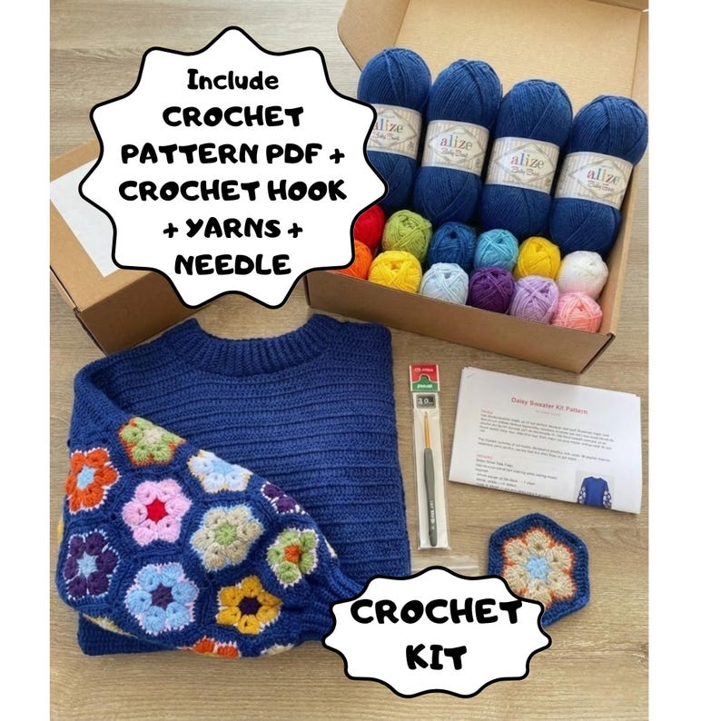 Crochet Kit: DIY Crochet Sweater Project, Beginner Friendly Crochet Kit, Crochet Diy Project Gift, DIY Crochet Sweater, Crochet Lover Gifts image 11