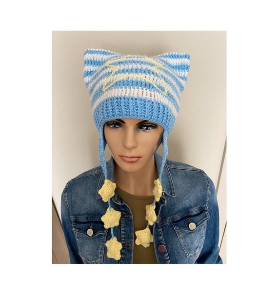 Cat Ear Beanie With Stars, Cat Ear Flap Hat, Crochet Striped Animal Beanie, Knit Cat Hat for Women Beanie With Fox Ears Unisex Wolf Ears Hat - Etsy Cat Ear Beanie With Stars, Cat Ear Flap Hat, Crochet Striped Animal Beanie, Knit Cat Hat for Women Beanie With Fox Ears Unisex Wolf Ears Hat - Etsy