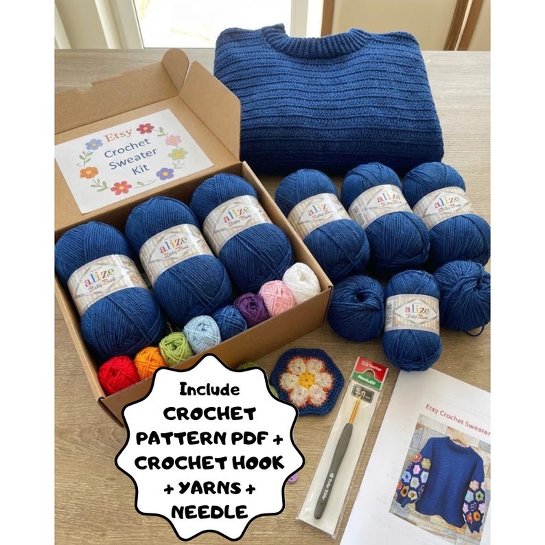 Crochet Kit: DIY Crochet Sweater Project, Beginner Friendly Crochet Kit, Crochet Diy Project Gift, DIY Crochet Sweater, Crochet Lover Gifts image 12