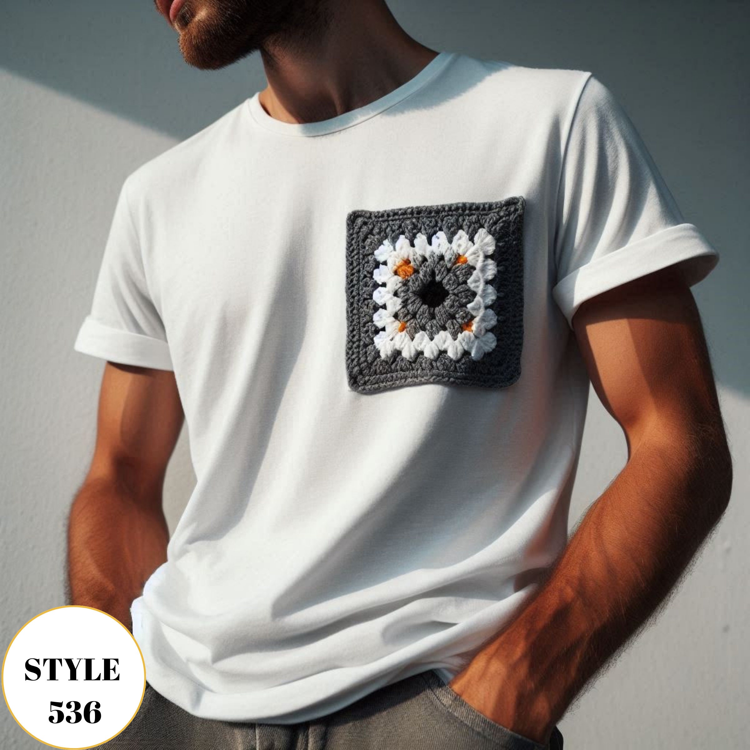 Vintage T-shirt With Crocheted Patch, Summer Unisex Festival