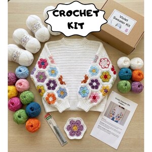 Crochet Kit: DIY Crochet Sweater Project, Beginner Friendly Crochet Kit, Crochet Diy Project Gift, DIY Crochet Sweater, Crochet Lover Gifts image 7