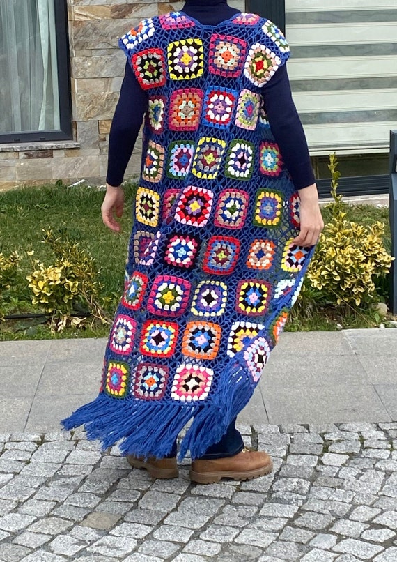 Festival Outfit Women, Rave Festival Clothing for Women's, Rave Granny Square Crochet Outfit Tassel, Knit Bohemian Festival Wear Fringe Vest
