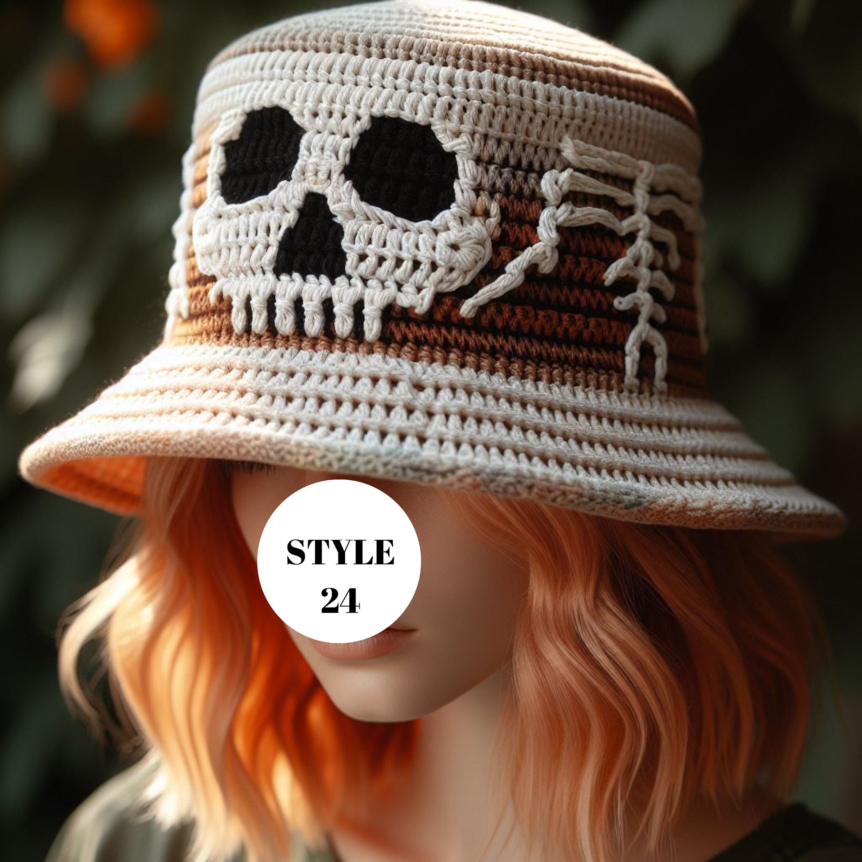 Skull Bucket Hats for Women, Bohemian Skull Crochet Bucket