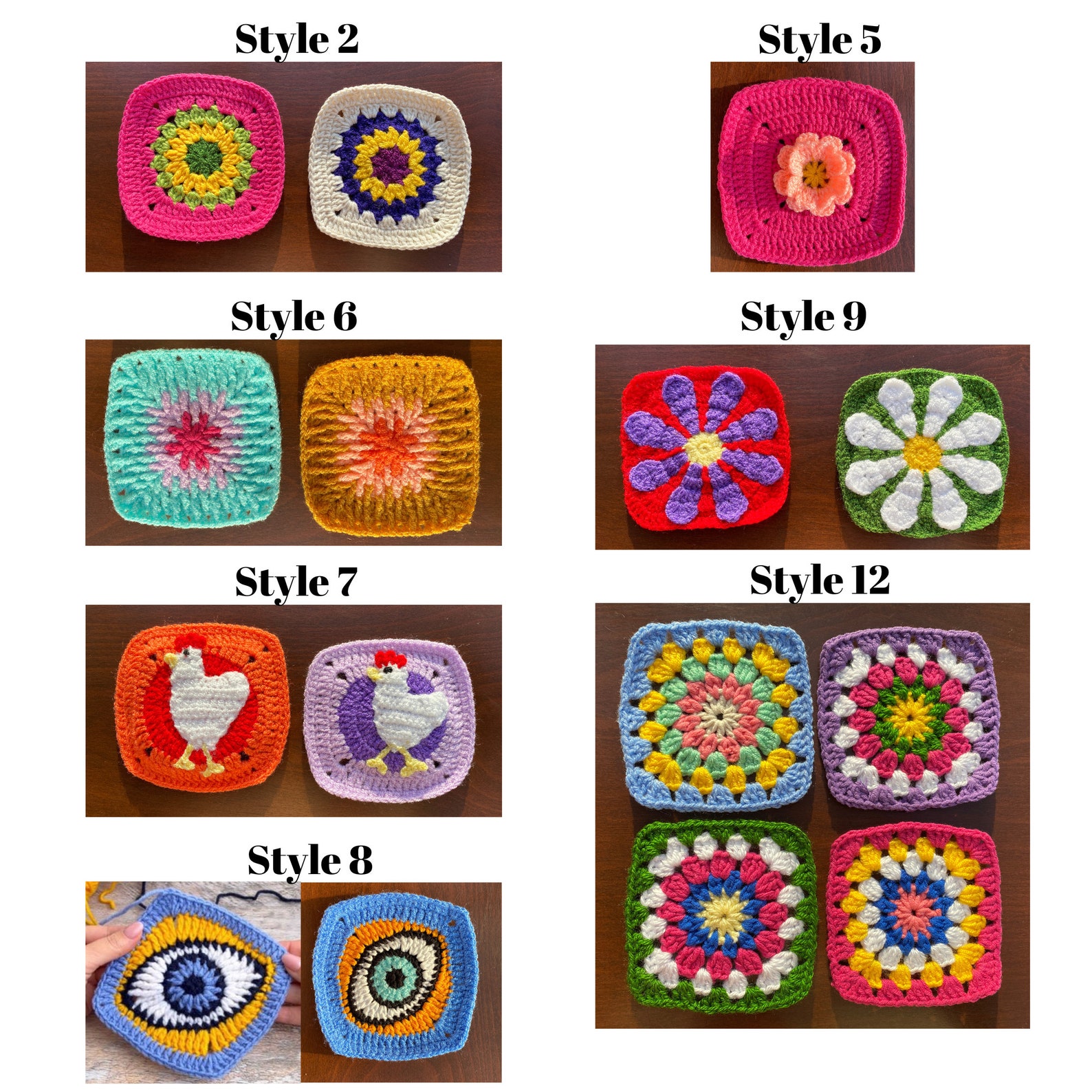 Smiley Face Crochet Squares Kit, Finished Square Kit, Crochet Kit