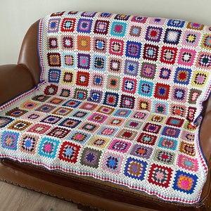 Manta de crochet, manta afgana, colcha cuadrada de abuela, manta de sofá de punto patchwork, manta de crochet grande, manta vintage