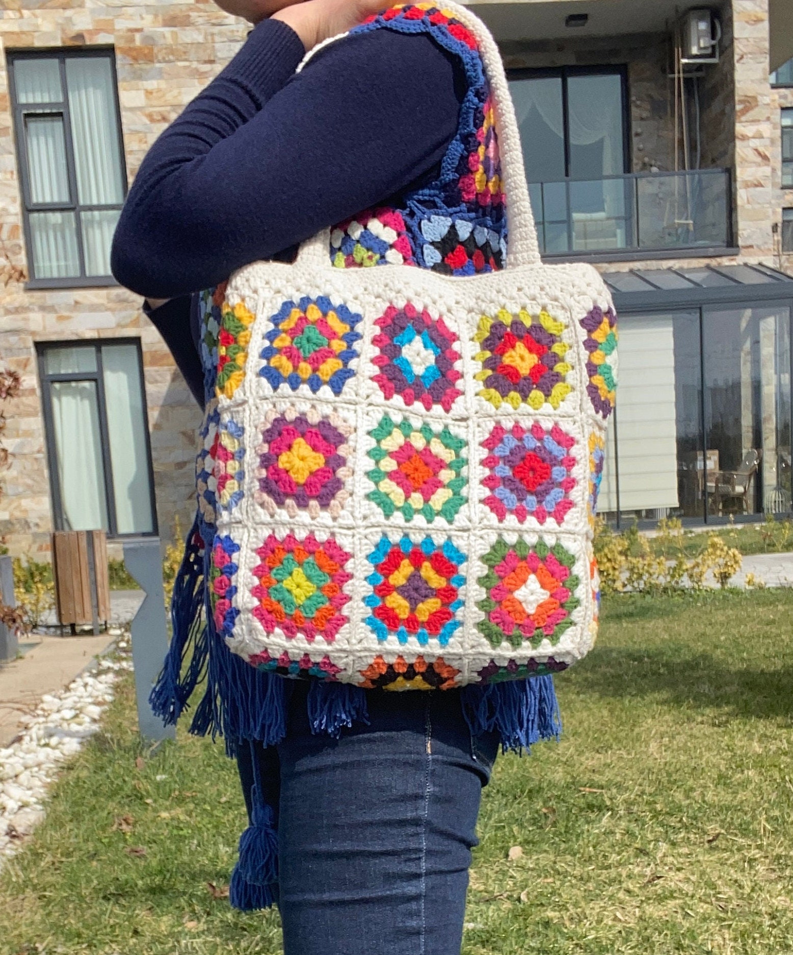 Granny Square Bag Crochet Bag Black Crochet Purse for Women - Etsy Canada