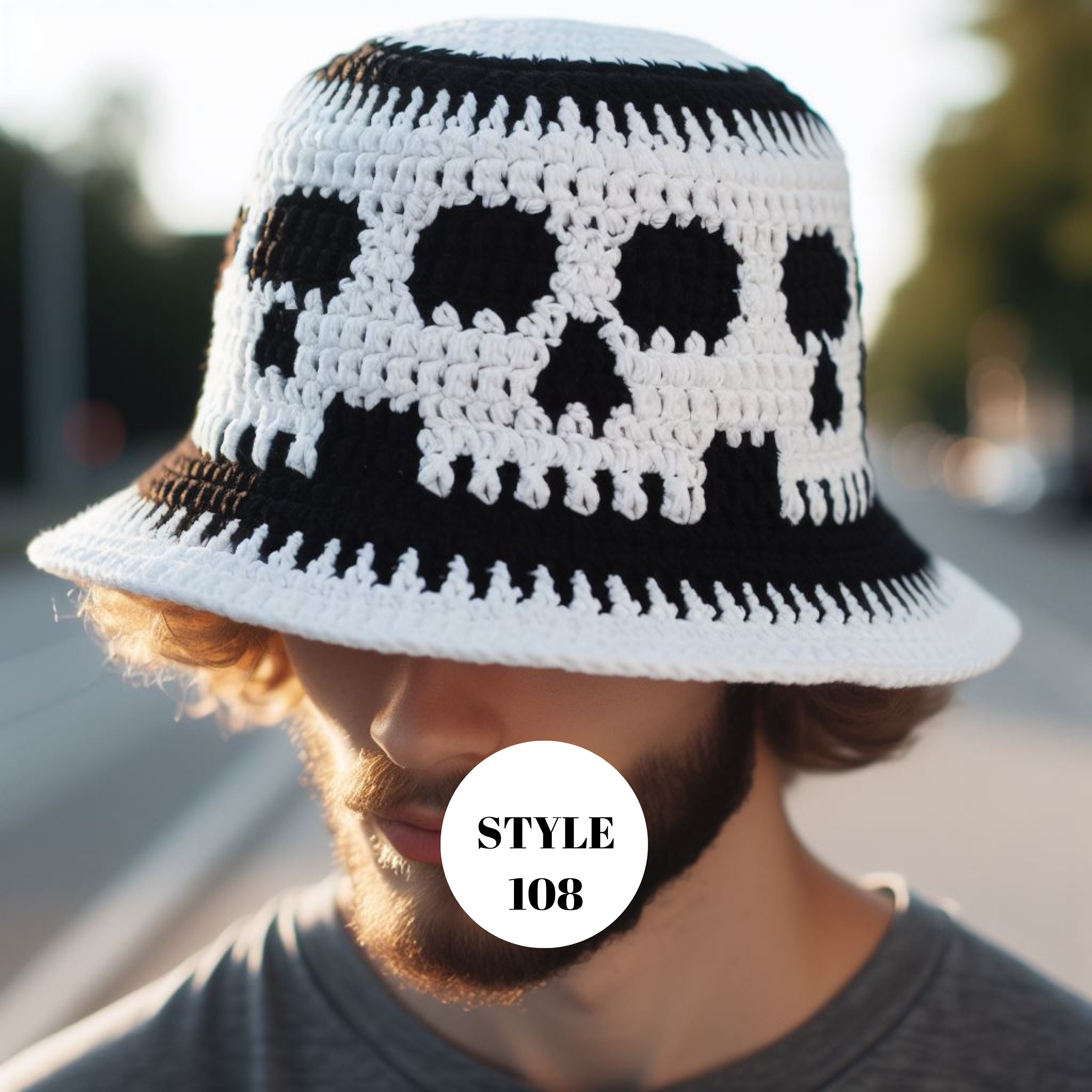 Mens Skull Bucket Hats, Festival Skull Crochet Men Hats, Festival Skeleton Bucket Hat for Mens, Unisex Summer Bucket Hat Gift for Boyfriend