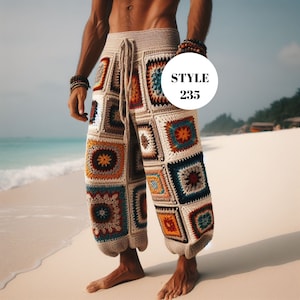 Crochet Pants Men, Granny Square Pants, Mens Knit Trousers, Boho Pants, Hand Knit Pants Men, Festival Pants for Man, Granny Square Pants Men