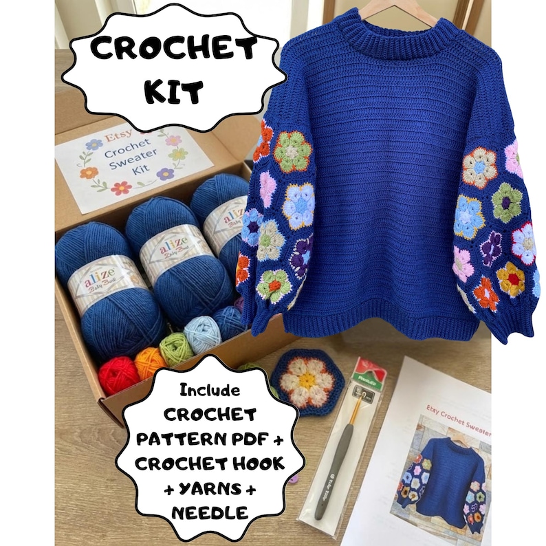 Crochet Kit: DIY Crochet Sweater Project, Beginner Friendly Crochet Kit, Crochet Diy Project Gift, DIY Crochet Sweater, Crochet Lover Gifts image 10