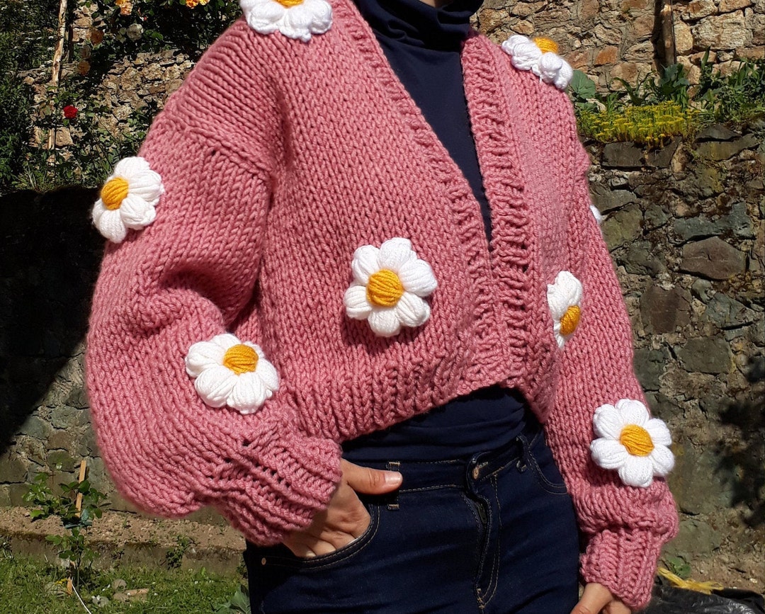 JieDa> FLOWER HAND KNITTING CARDIGAN , Mint |