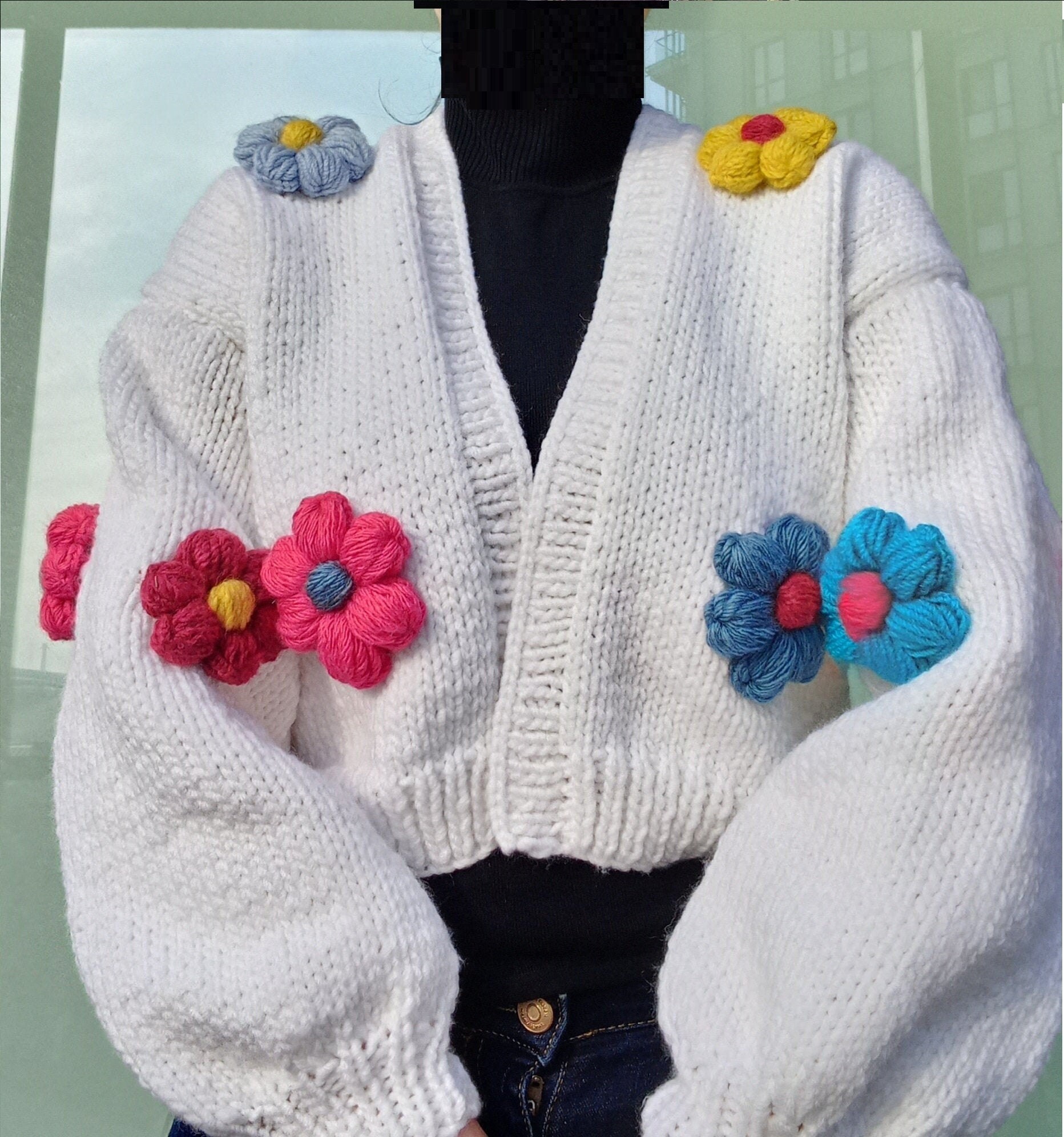 Daisy Cardigan for Woman, Multicolor Hand Knit Jacket Women Daisy Cardigan for Woman, Multicolor Hand Knit Jacket Women