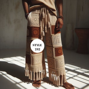 Crochet Pants Men, Retro Pants, Boho Pants, Hand Knit Pants Men, Festival Pants for Man, Granny Square Pants Men, Granny Square Trousers