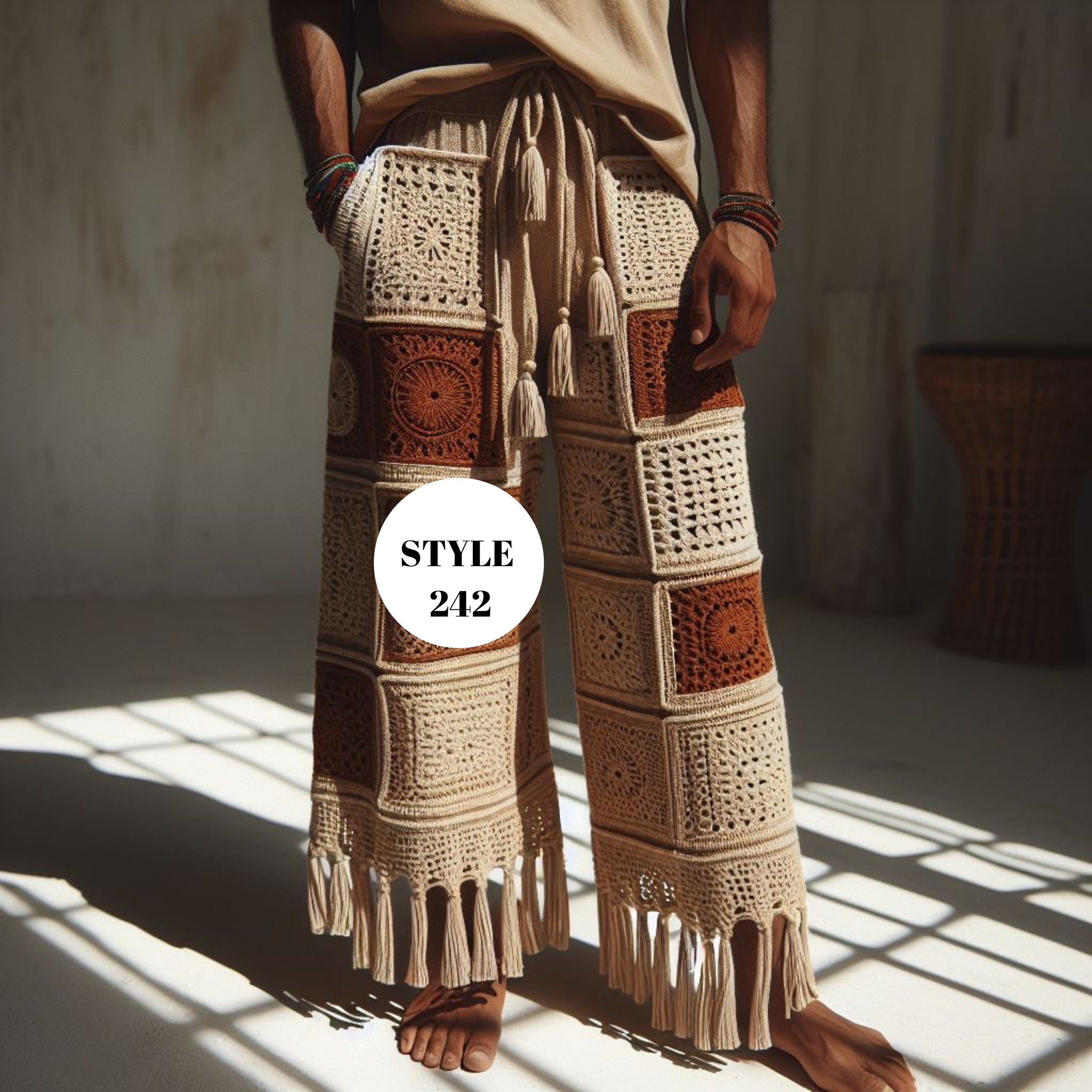 Crochet Pants Men, Retro Pants, Boho Pants, Hand Knit Pants