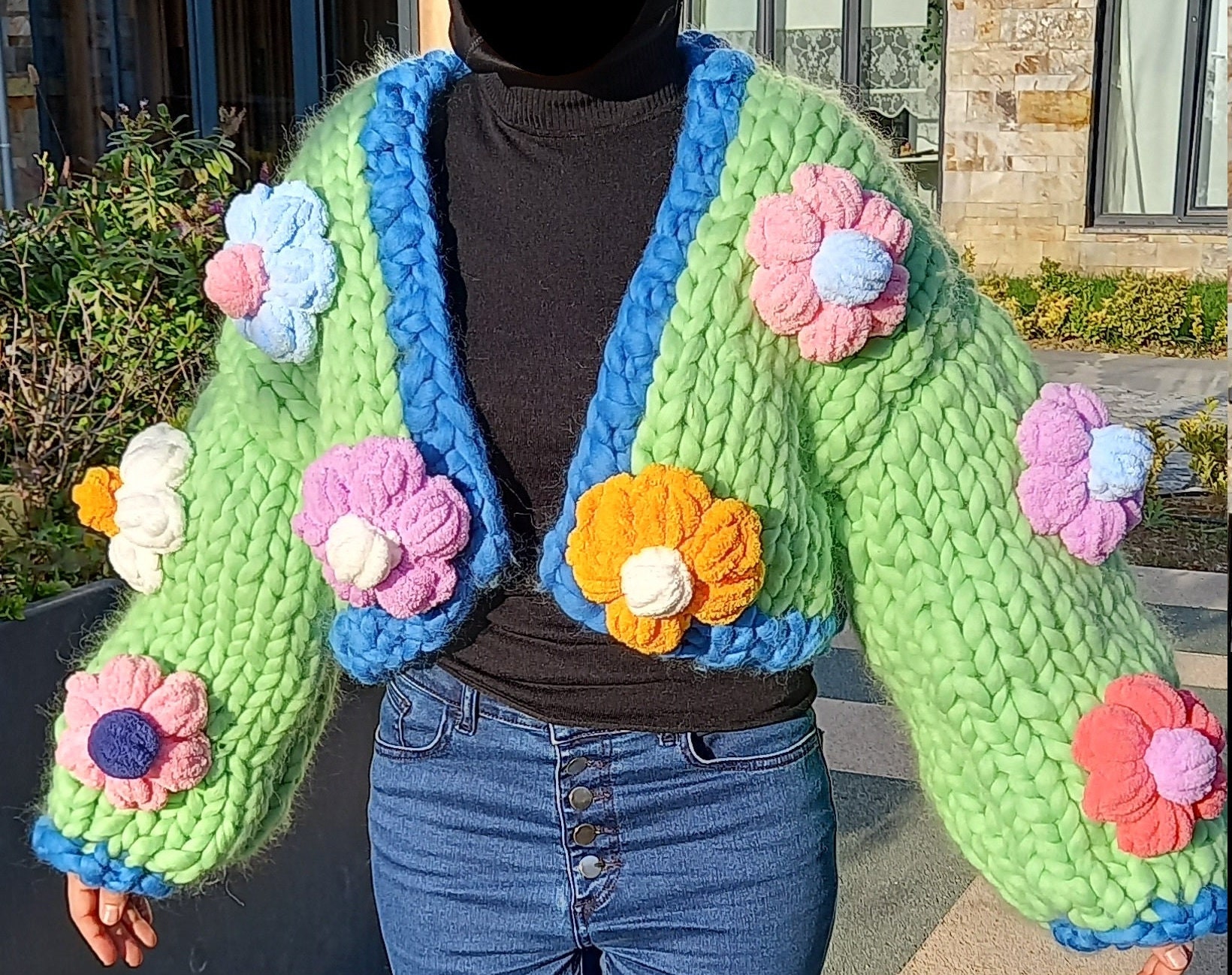 Daisy Knit Jacket, Oversized Floral Cardigan, 3D Fluffy Flowers, Crop Cardigan, Handmade Chunky Knit Cardigan, Christmas Gift - Etsy Daisy Knit Jacket, Oversized Floral Cardigan, 3D Fluffy Flowers, Crop Cardigan, Handmade Chunky Knit Cardigan, Christmas Gift - Etsy