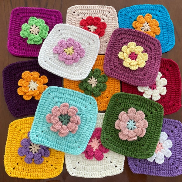 DIY Finished Crochet Squares, Flower & Butterfly Crocheted Squares, Granny Square Crochet Kit, Ready to Use Afghan Granny Squares