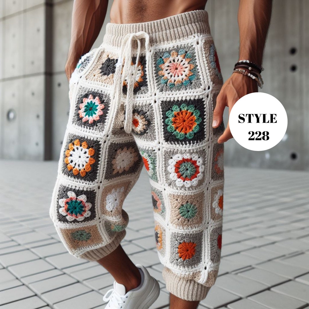 Granny Square Pants for Men Midi Crochet Men s Pant Retro Pants Men Granny Square Boho Pants Bohemian Men Festival Trousers Pants Etsy