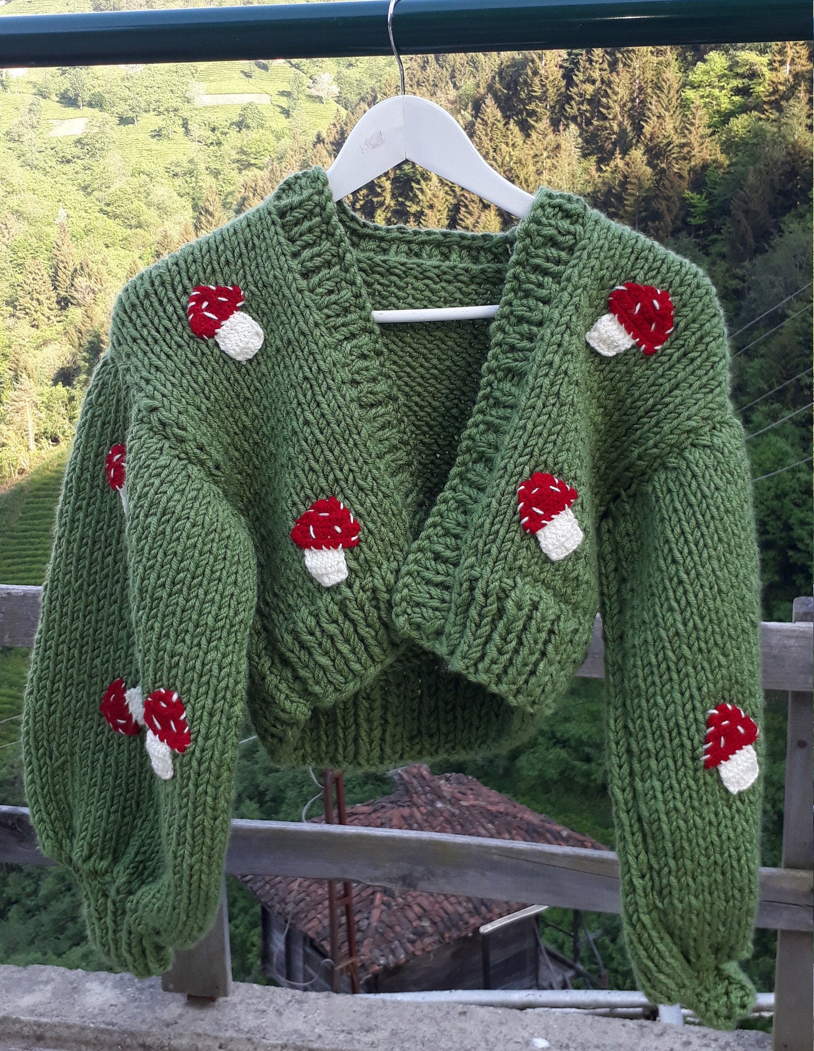 Mushrooms Cardigan Green Chunky Cardigan for Women Oversized Etsy