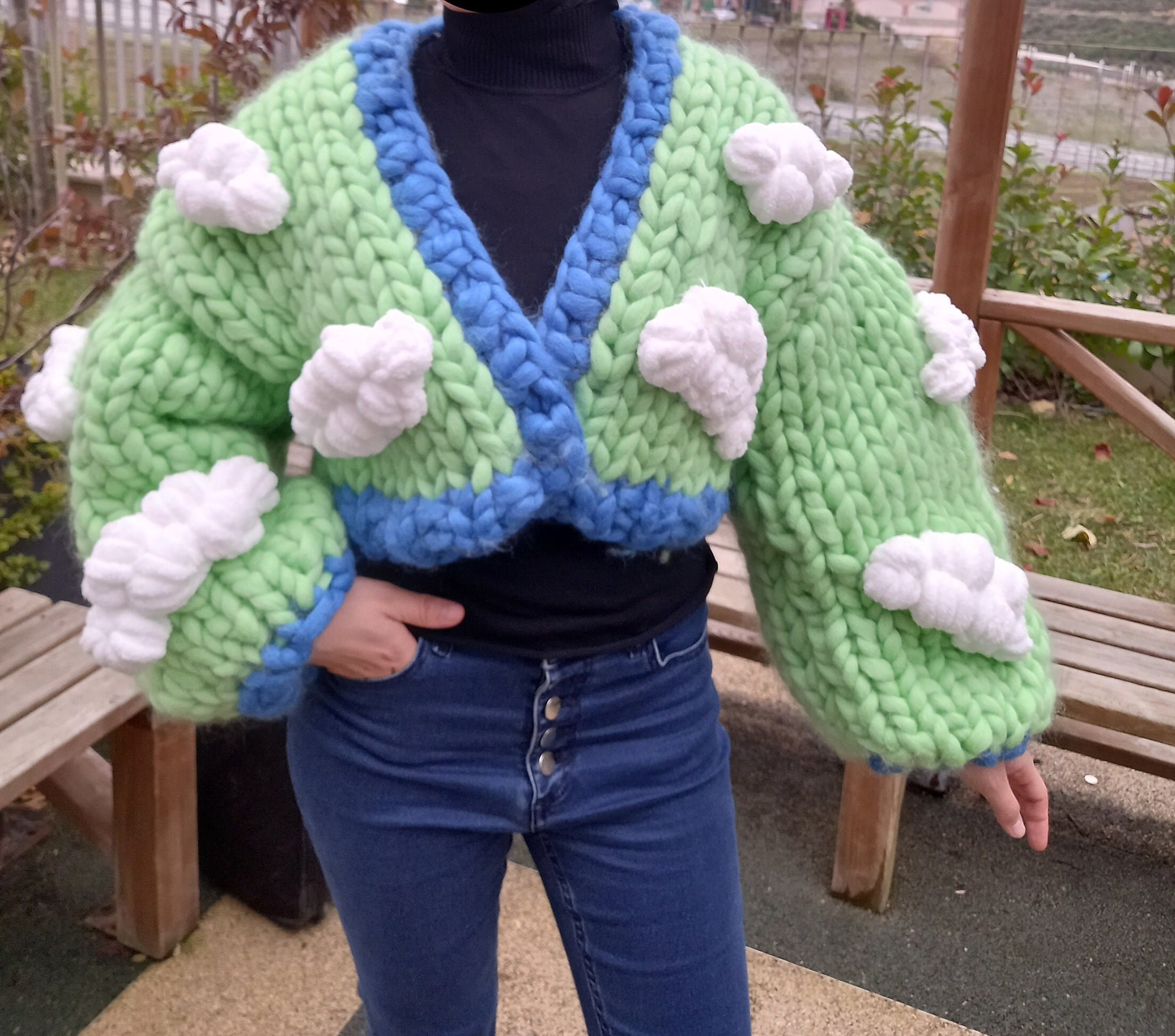 Cloud Knit Cardigan, Christmas Gift, Green Chunky Cardigan