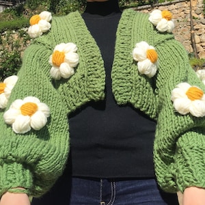 3D Flowers Crochet Cardigan, Hippie Flower Power Festival Cardigan