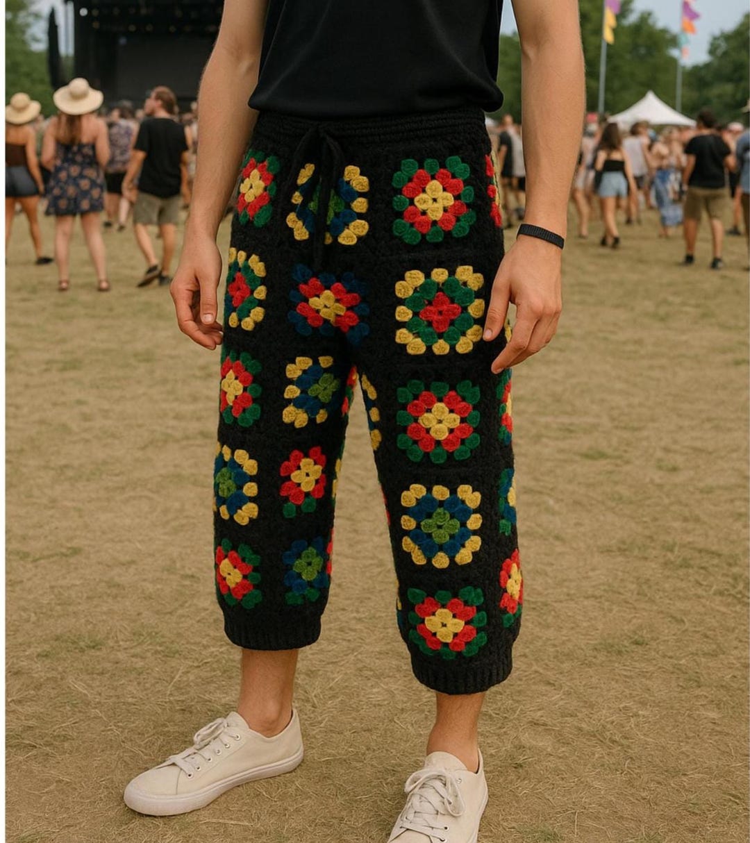 Crochet Festival Pants Mens, Midi Crochet Men's Pants, Crochet Pants ...