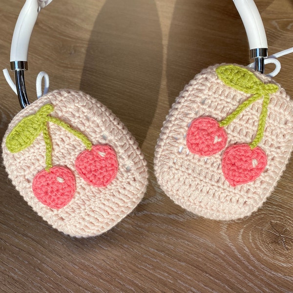 AirPod Max Cover, Pink Cherry AirPods Max Crochet Headphone Covers, Handmade Knitting Cherry AirPods Max Cases