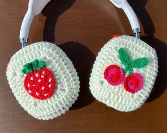 Cherry-Strawberry AirPods Max Case, 100% Handmade Strawberry & Cherry AirPods Max Crochet Headphone Cover