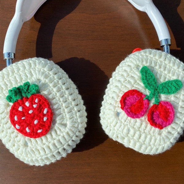 Cherry-Strawberry AirPods Max Case, 100% Handmade Strawberry & Cherry AirPods Max Crochet Headphone Cover
