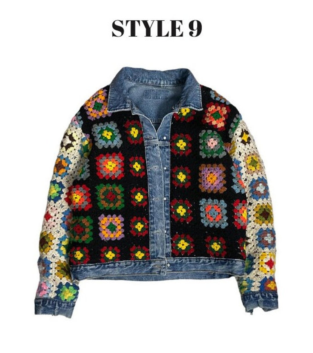 Crochet Denim Jacket, Reversible Jean Jacket for Mens Women, Handmade