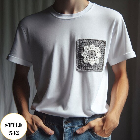 Festival T-shirt With Crocheted Patch, Knit Rave Festival T