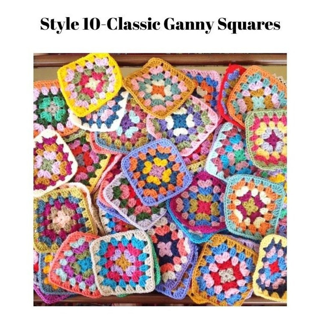 Granny Squares, Set of 16 Crocheted Squares, Finished Granny Square Kit