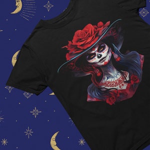 Day of the Dead Sugar Skull T-Shirt, Día de los Muertos, La Catrina, Beautiful Flowers, Mexican Tradition, Ornate Patterns, Halloween