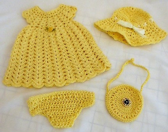 Crocheted 18 Inch Doll Summer Dress Set With Hat, Purse, and Underwear 